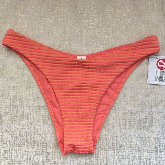 Lululemon Pink/Orange Smocked Mid-Rise Skimpy-Fit Swim Bikini Bottom Size 8. NWT - Picture 4 of 12